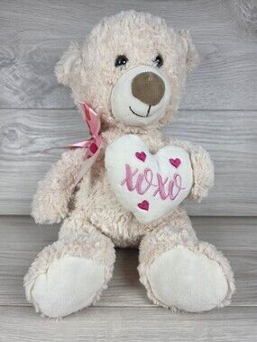 Hugfun Plush Teddy Bear Holding Heart Pillow 14" Vday XoXo SU33